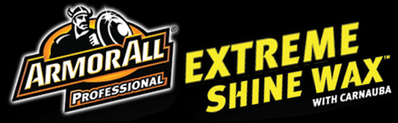 A logo for armorall extreme shine wax with carnauba